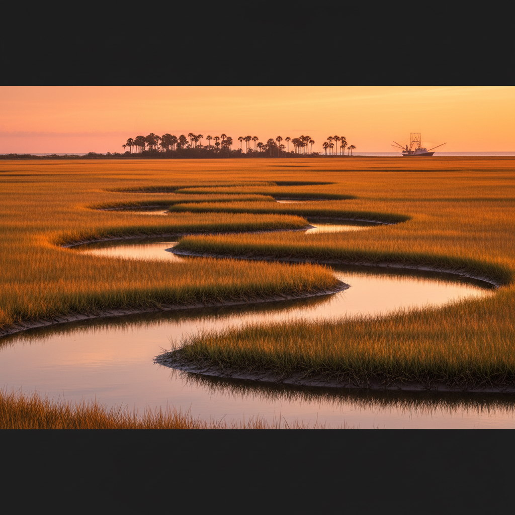Golden Lowcountry marsh at sunset