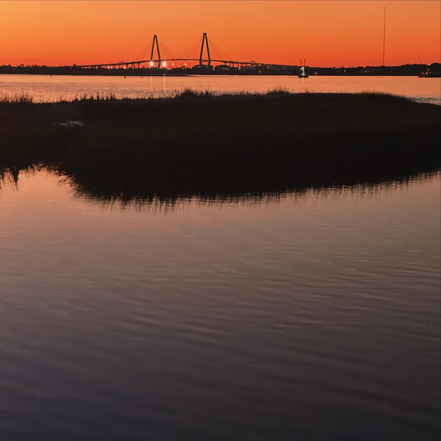 Lowcountry marsh and bridge at sunset